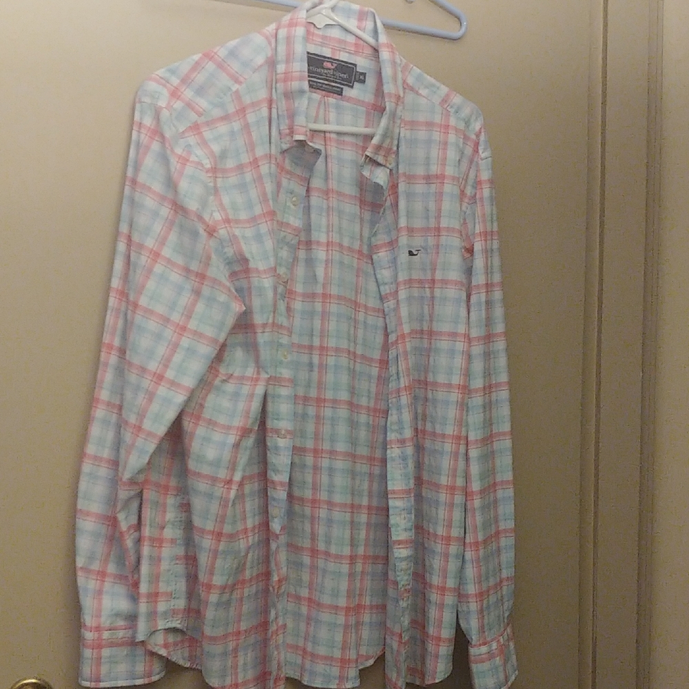 Vineyard Vines Pink and Blue Plaid Men's Shirt